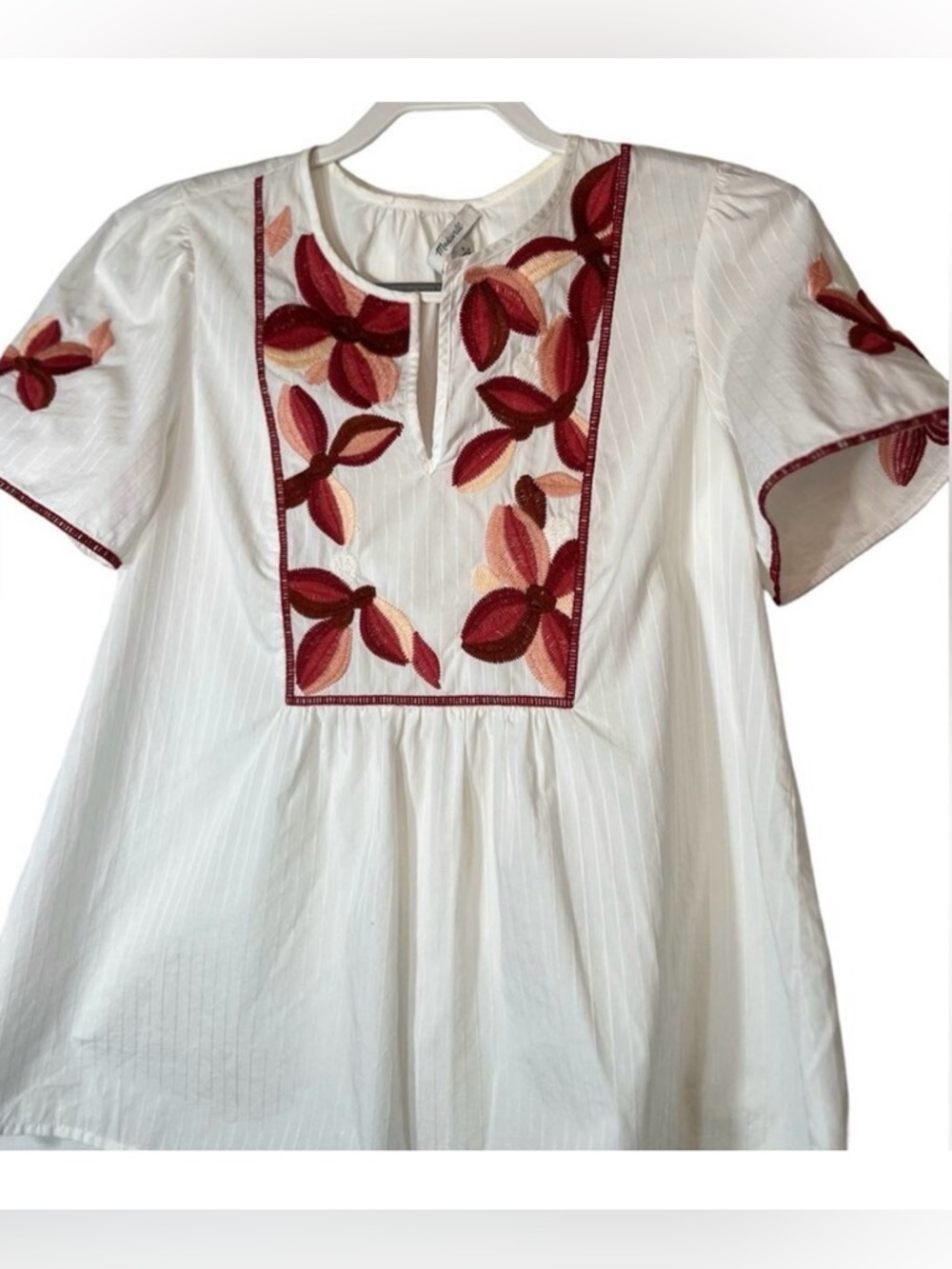 Madewell Embroidered Bohemian Floral Short Sleeve Embroidered Blouse Size Small